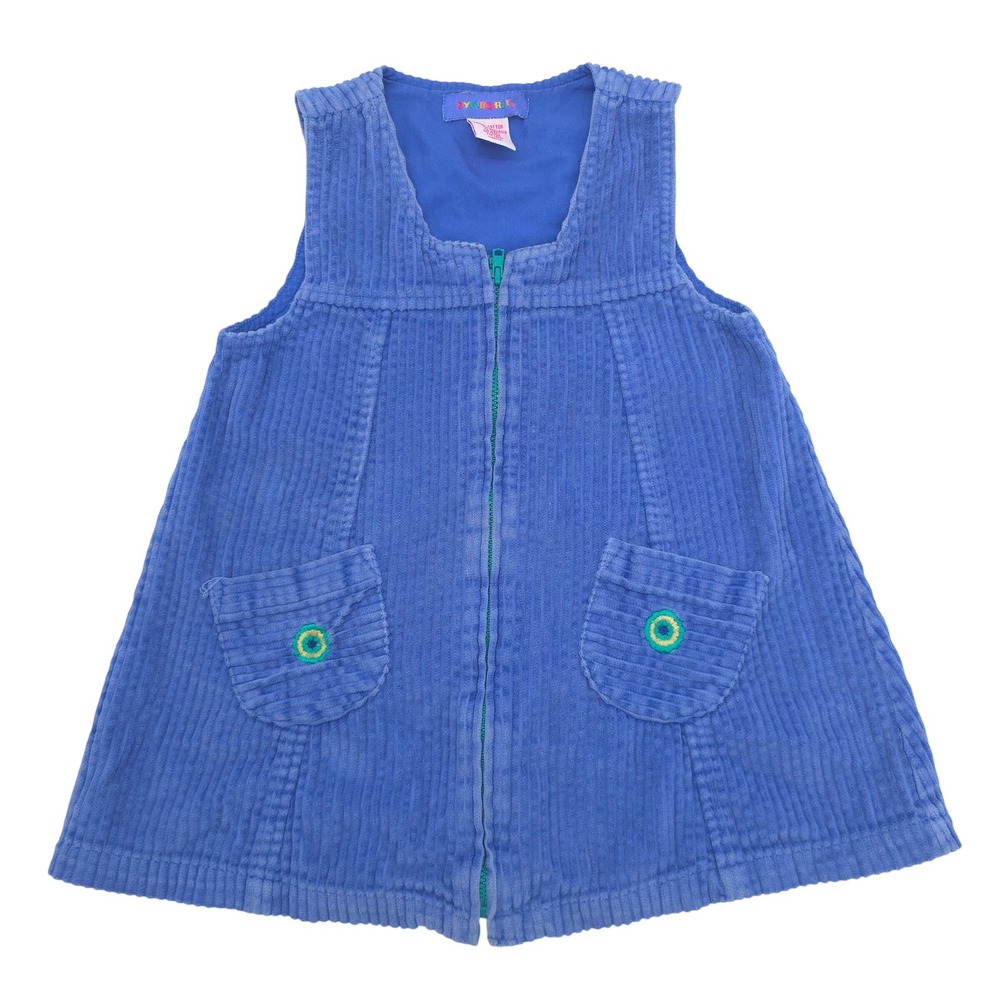 Gymboree Rainbow Tag Vintage Corduroy Jumper Dress Blue Zip Front Size 2T-4T